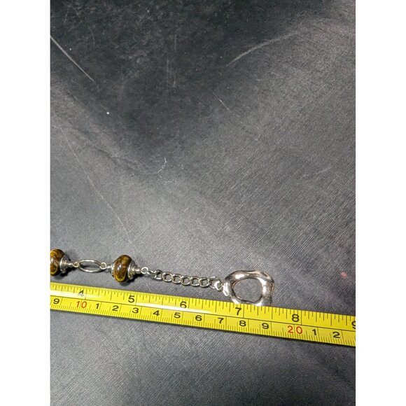 Handcrafted Tiger's Eye Beaded Silver Tone Bracelet Toggle Clasp 7.5 inches - Picture 7 of 7